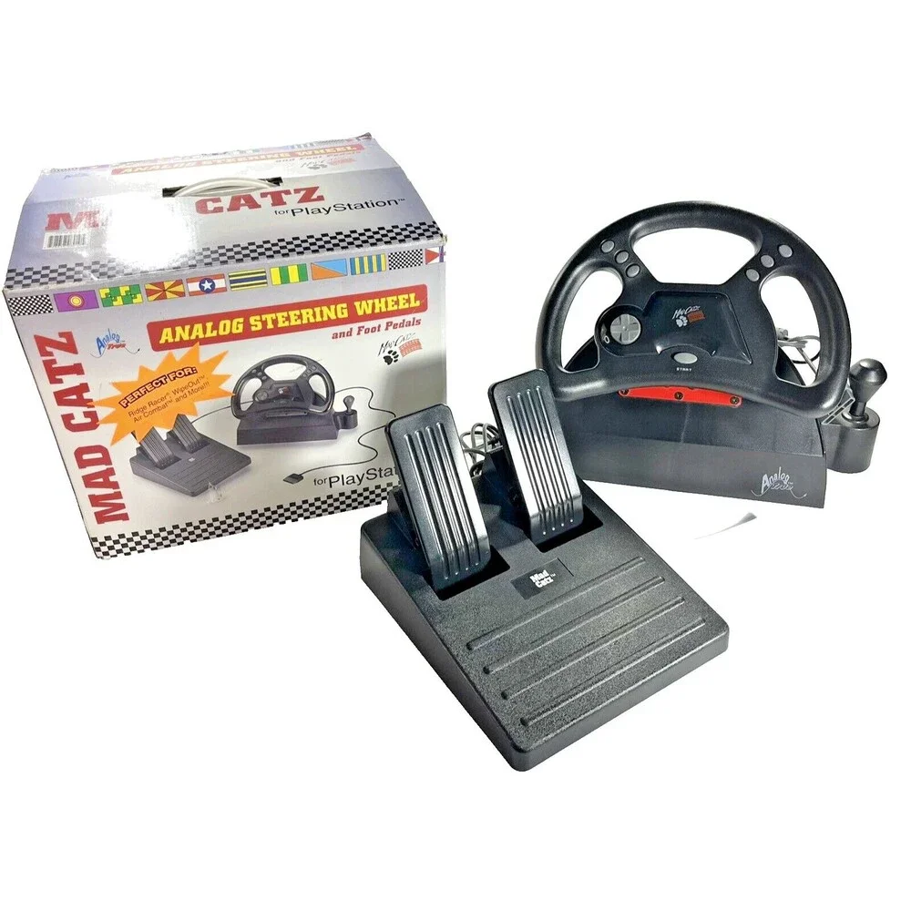 Mad Catz Sony PlayStation 1 Vintage Steering Wheel and Pedals in Box Tested